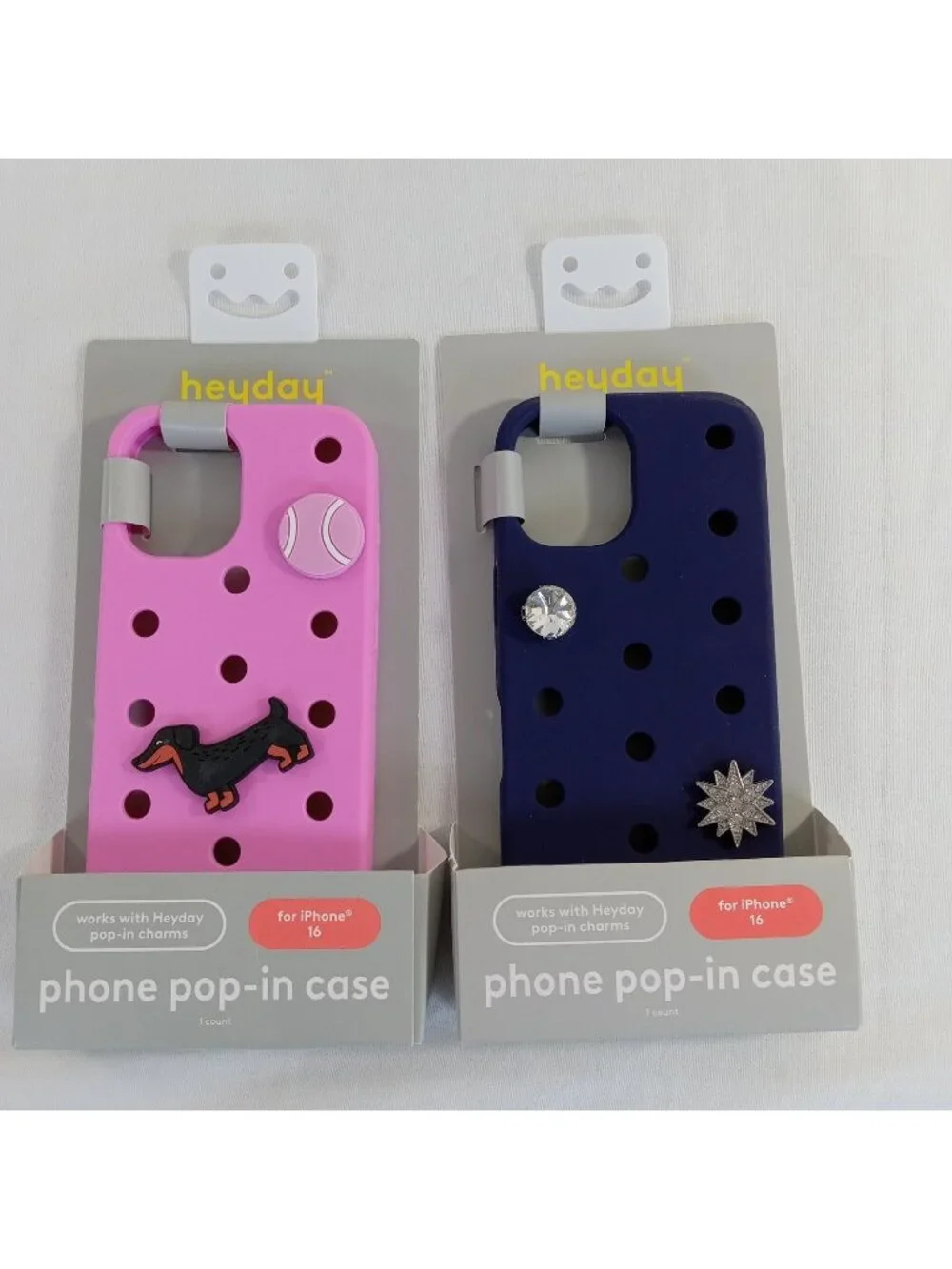 2 Heyday Phone Pop-In Cases for iPhone 16 Pink Dachshund Tennis Ball & Navy Blue